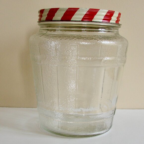 Vintage Glass Jar Nutty Club Peanut Butter Red and White Striped Lid ~ RARE - Picture 4 of 9